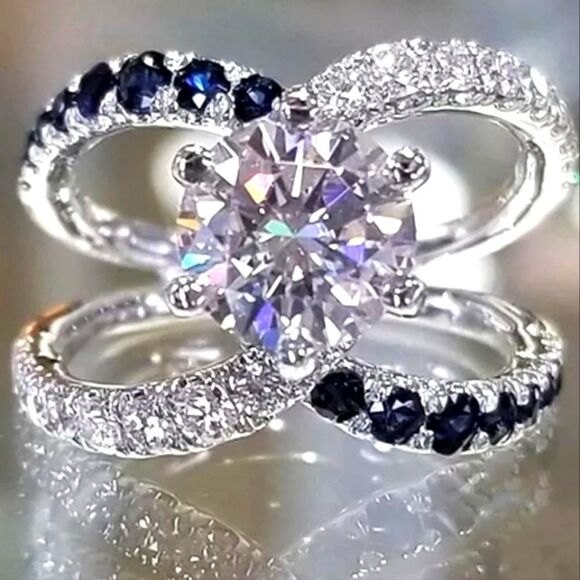 Dainty White Sapphire & Blue Sapphire on 925 Silver - Picture 1 of 5